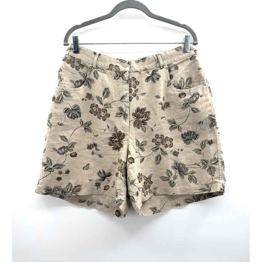 VTG Rafaella Womens Linen Shorts 14 Floral Natural Garden Earthy Cottagecore